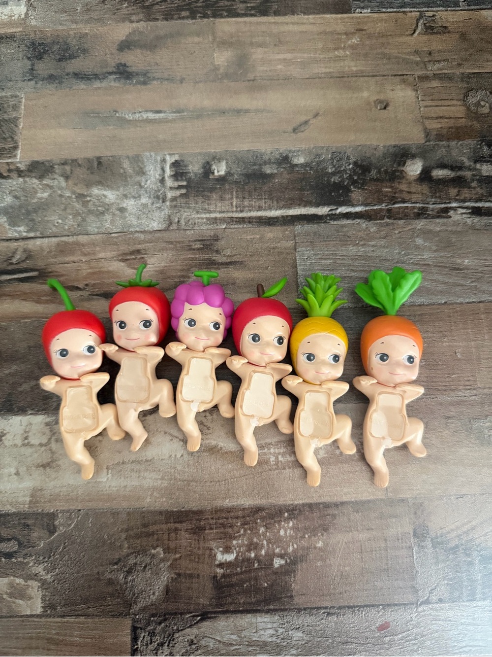 Set of 6 Fruit & Veggie Mini Baby Dolls - Red, Purple, Yellow, Orange